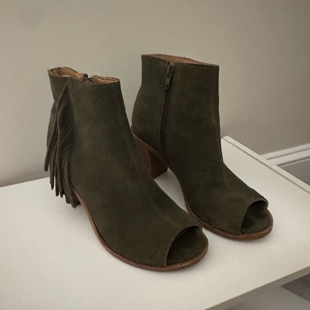 Rowen Green Ankle Booties with Fringe Tassels